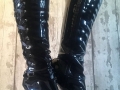 04/11/2018 - Black, PVC, tight, thigh high,  clear platform, stelletto, zip, laced, boots
