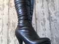 04/11/2018 - Black, thigh high, leather look platform, stelletto, zip boots