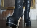 Black, leather look, platform, thigh-high zip boot