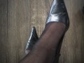 Black, leather, very pointed, low heel court shoe