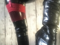 26th November 2018 - leggings with red fishnet stockings and thigh length PVC black boots